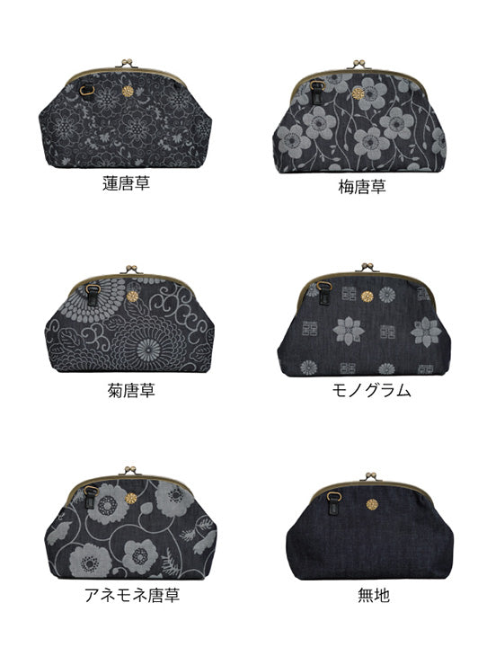 ROUROUジャカードデニムがま口ショルダーバッグ
