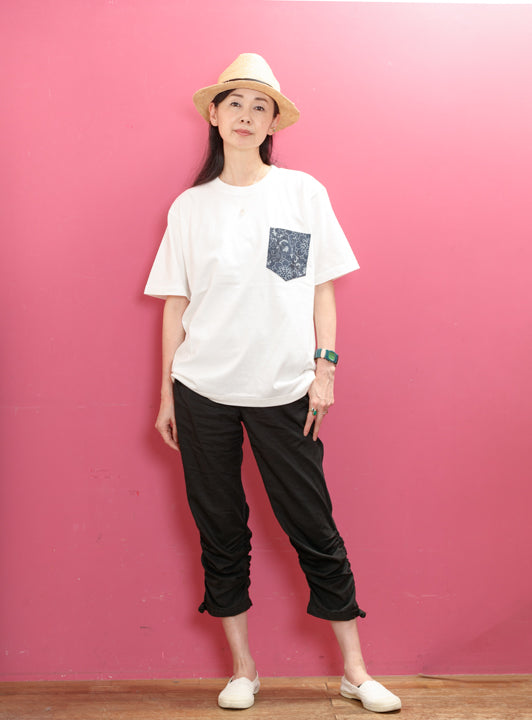 蓮唐草デニムポケットTシャツ
