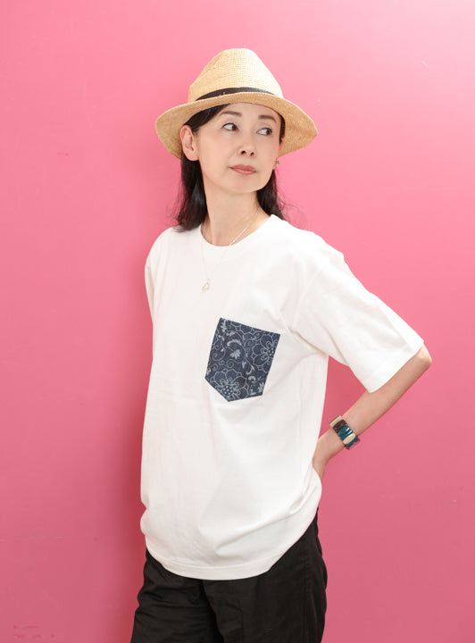 蓮唐草デニムポケットTシャツ