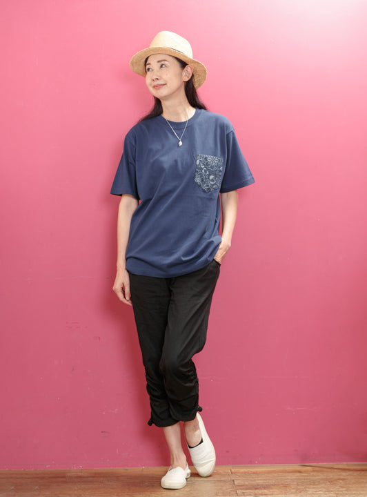 蓮唐草デニムポケットTシャツ