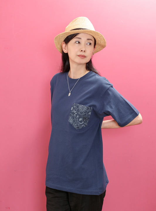 蓮唐草デニムポケットTシャツ