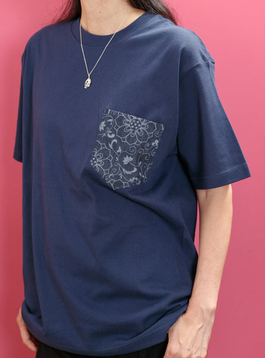 蓮唐草デニムポケットTシャツ