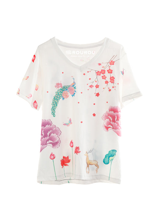朧朧国VネックTシャツ