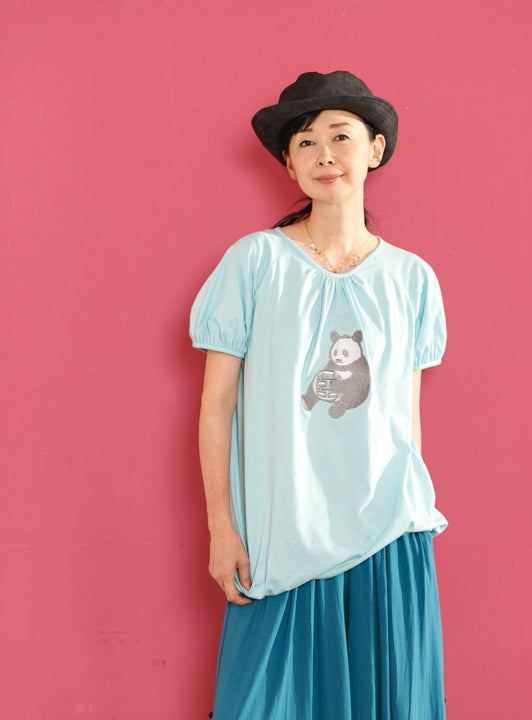 パンダ刺繍パフスリーブカットソー