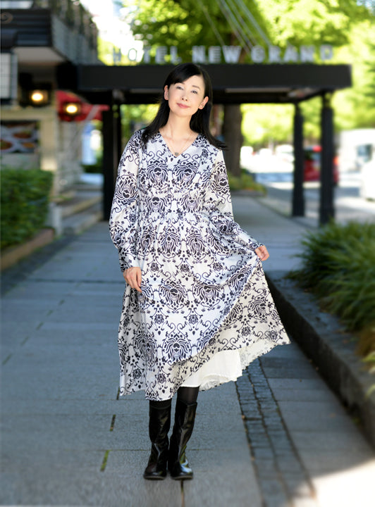 ★お宝市★ロータスダマスクプリントワンピース