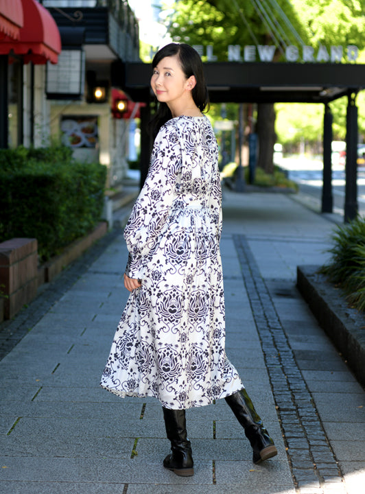★お宝市★ロータスダマスクプリントワンピース