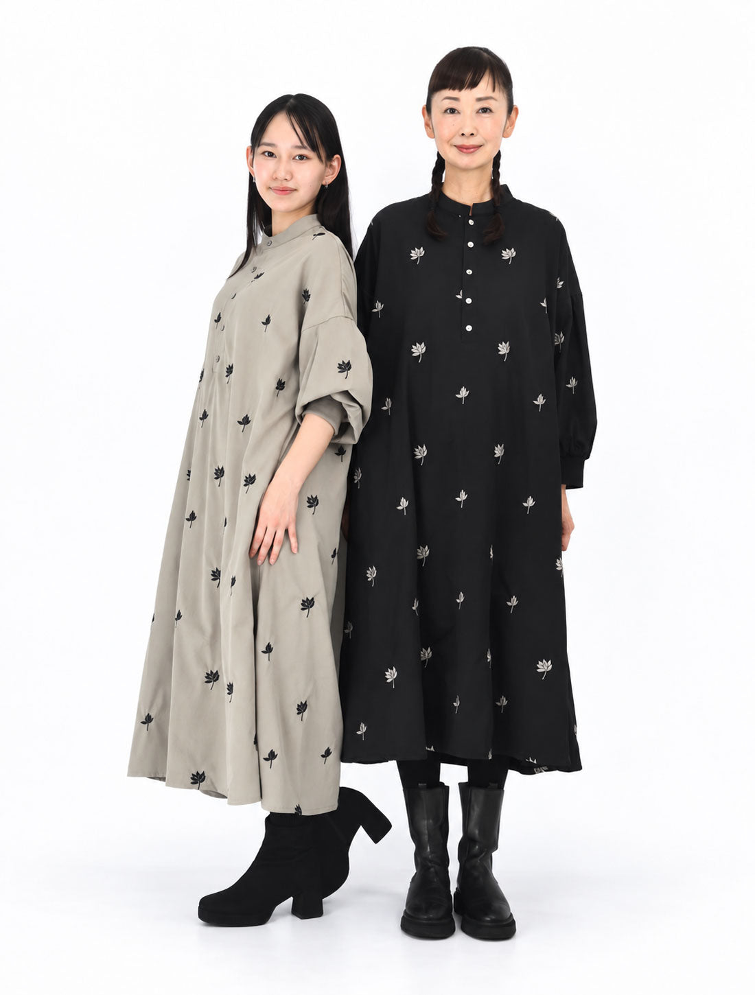 2026AW蓮刺繍スタンドカラーワンピース