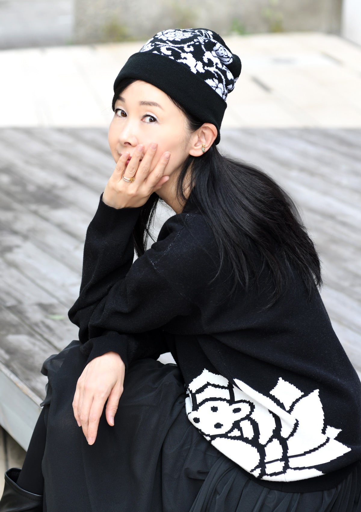蓮唐草ジャカードニット帽★SALE★ (detail 2) - ROUROU | Yokohama Chinatown Asian Fashion