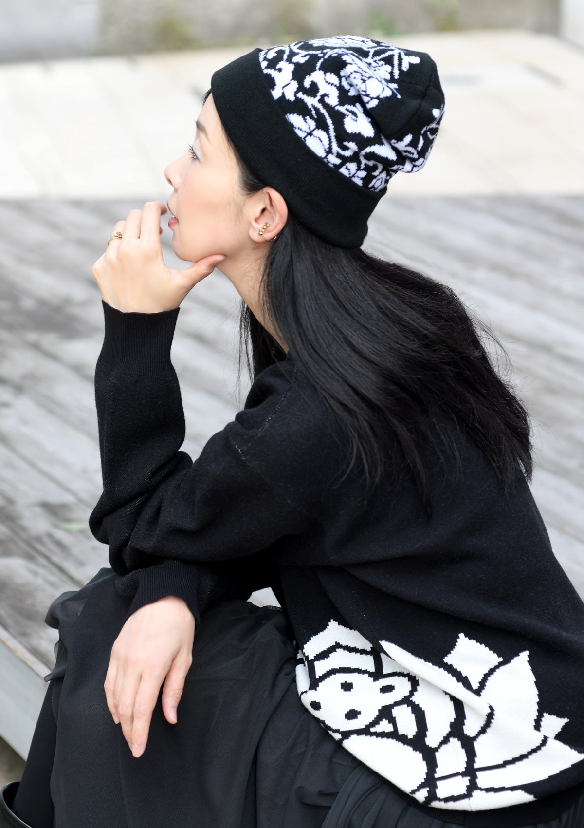 蓮唐草ジャカードニット帽★SALE★ - ROUROU | Yokohama Chinatown Asian Fashion