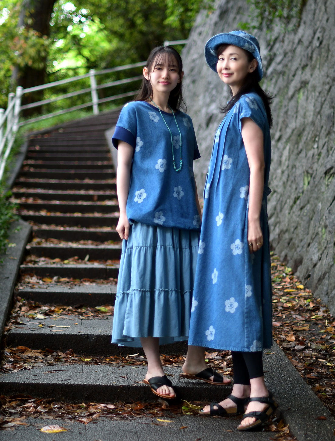 梅ジャカードデニムピンタックワンピース