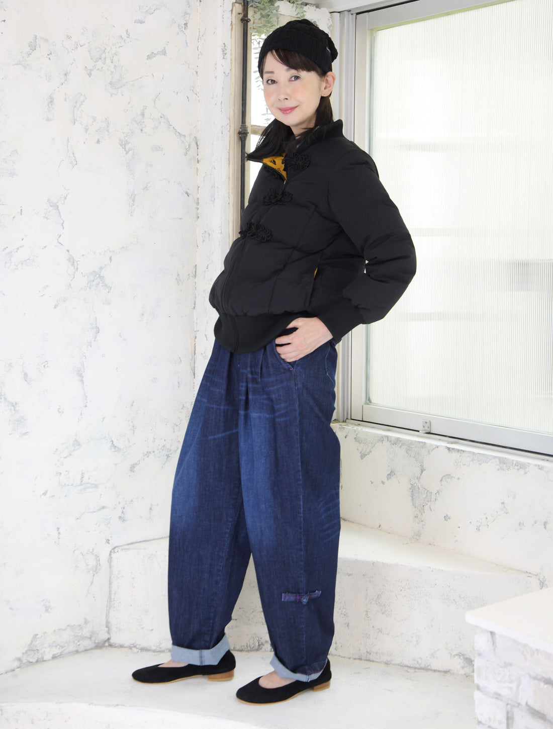 南天刺繍ワイドテーパードジーンズ【2025AW】