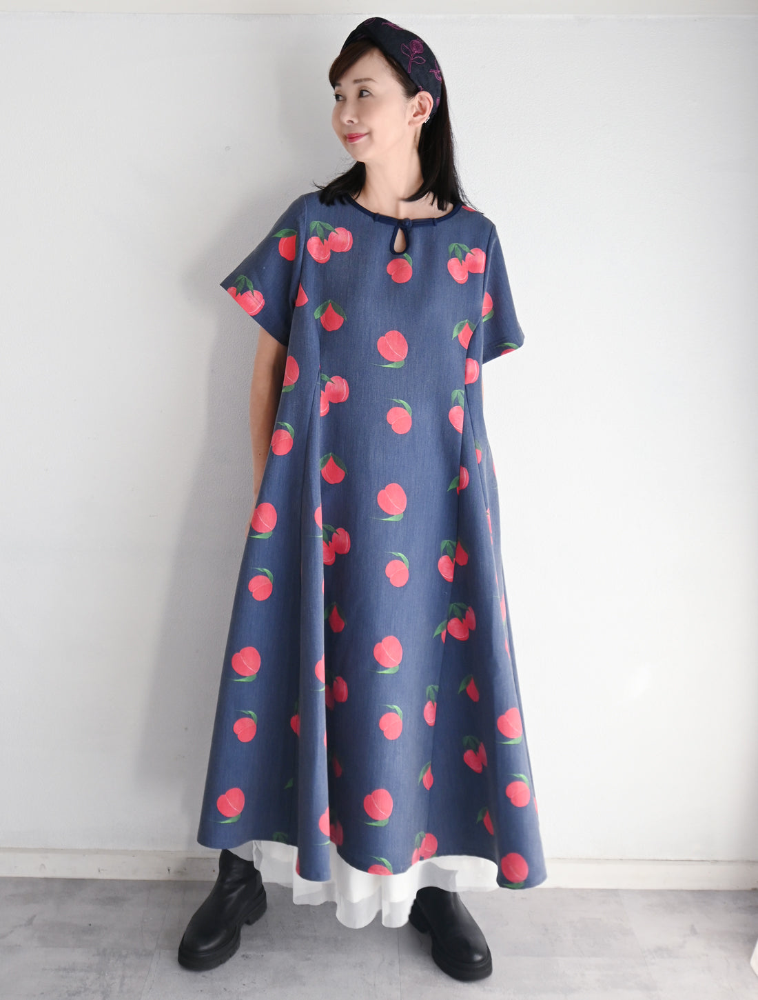 【25周年】桃柄涙あきチャイナ釦ワンピース※予約