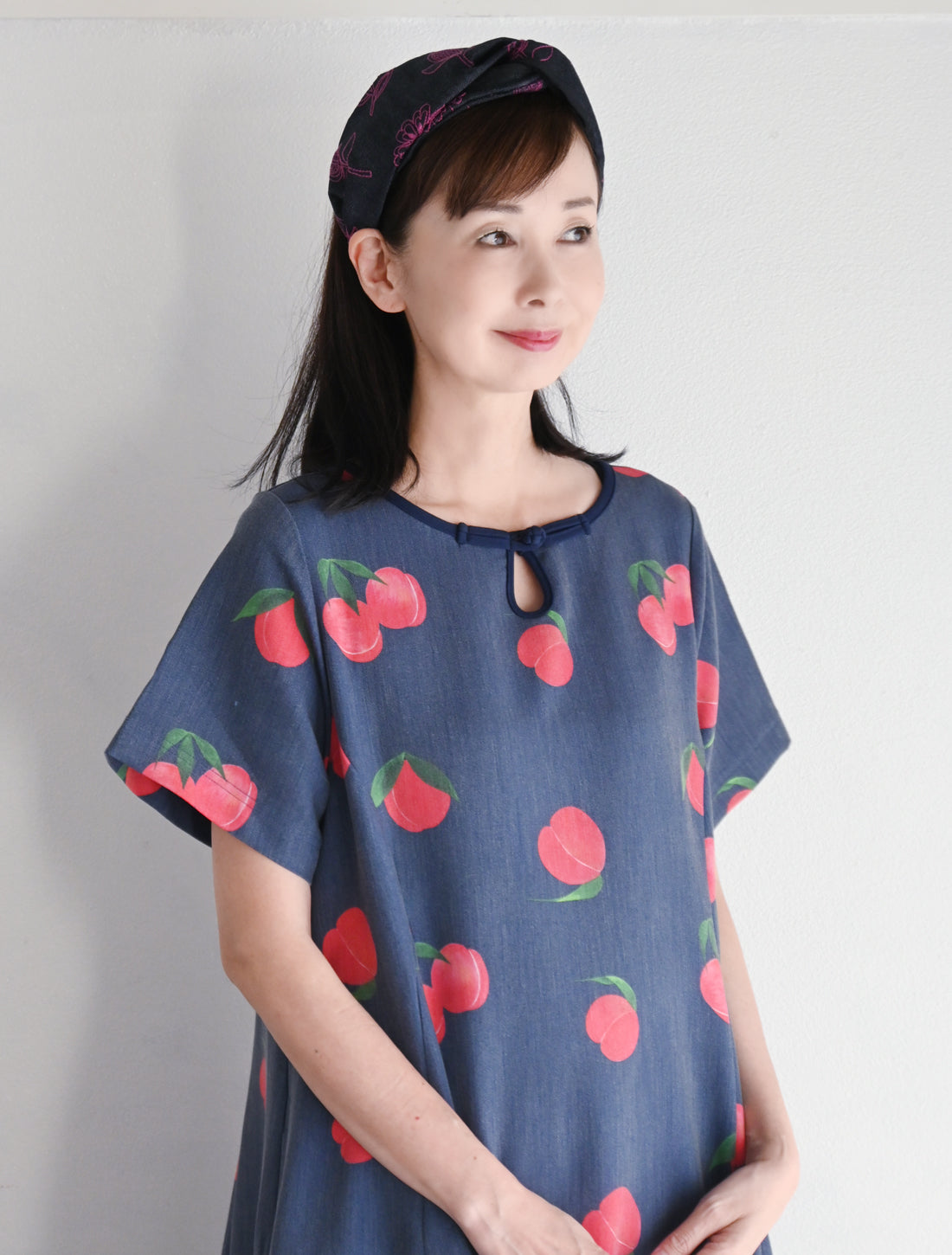 【25周年】桃柄涙あきチャイナ釦ワンピース※予約