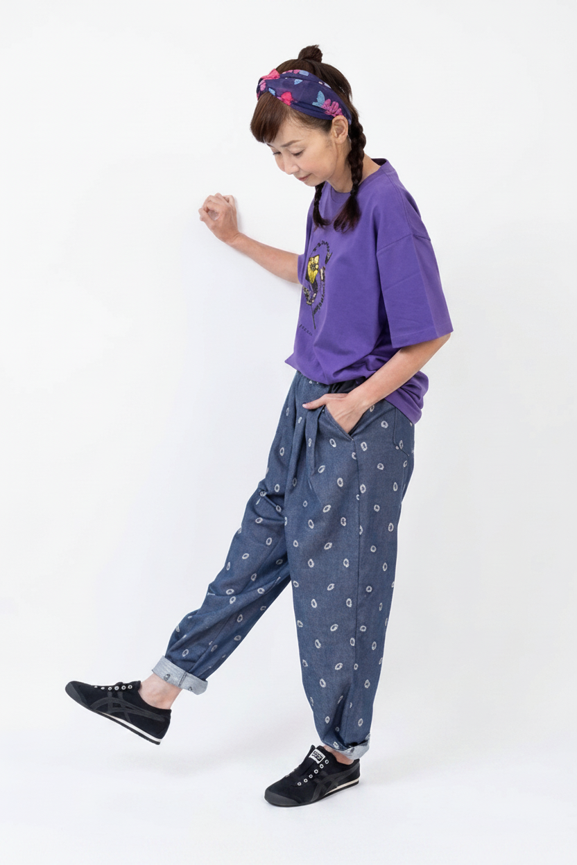 小花柄ジャカードダンガリーリラックスパンツ