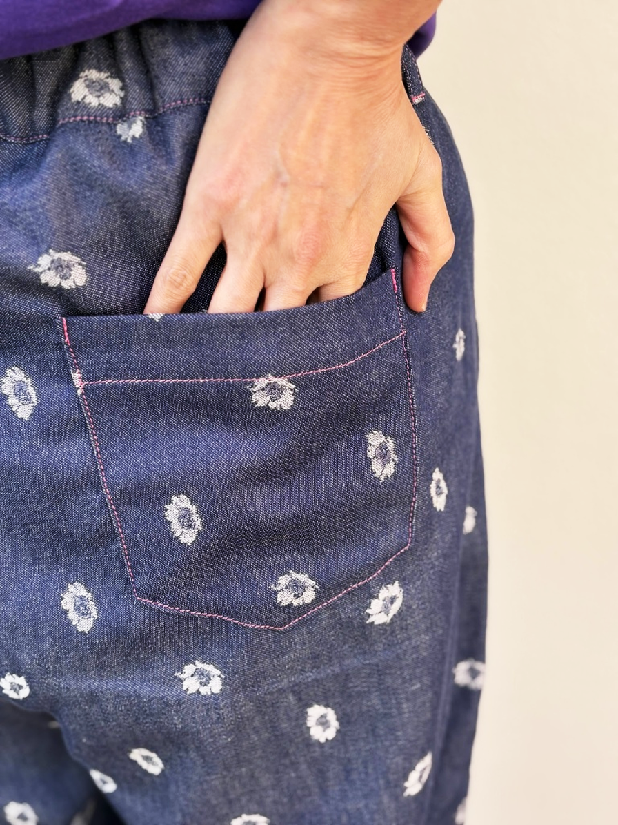 Small Floral Jacquard Dungaree Relaxed Pants
