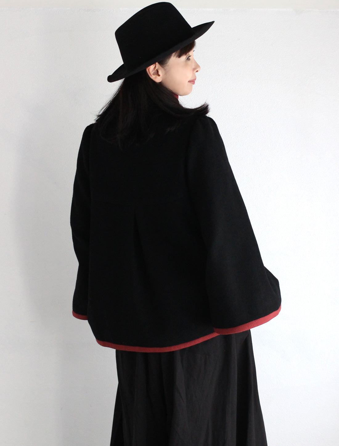 【25周年】チャイナ釦ショートコート/牡丹柄裏地