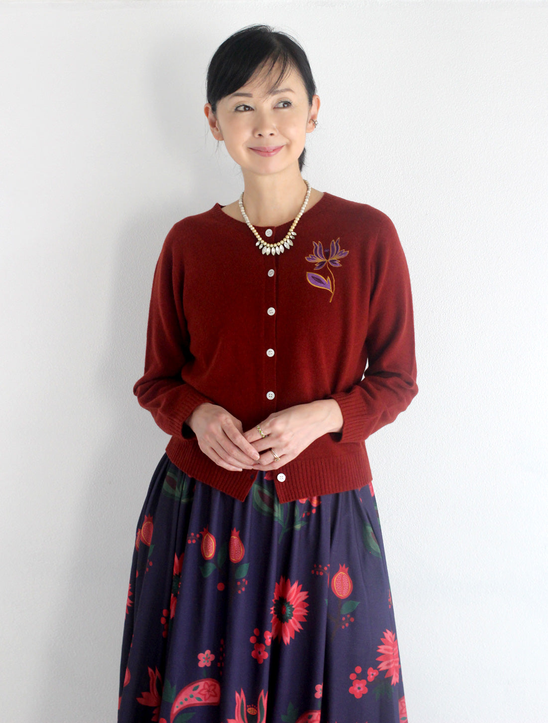 フォレストフラワー刺繍ウールカーディガン