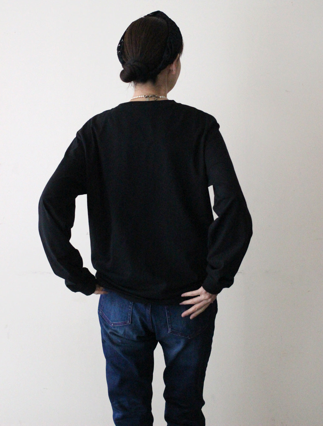 梅刺繍パッチワークロングスリーブT