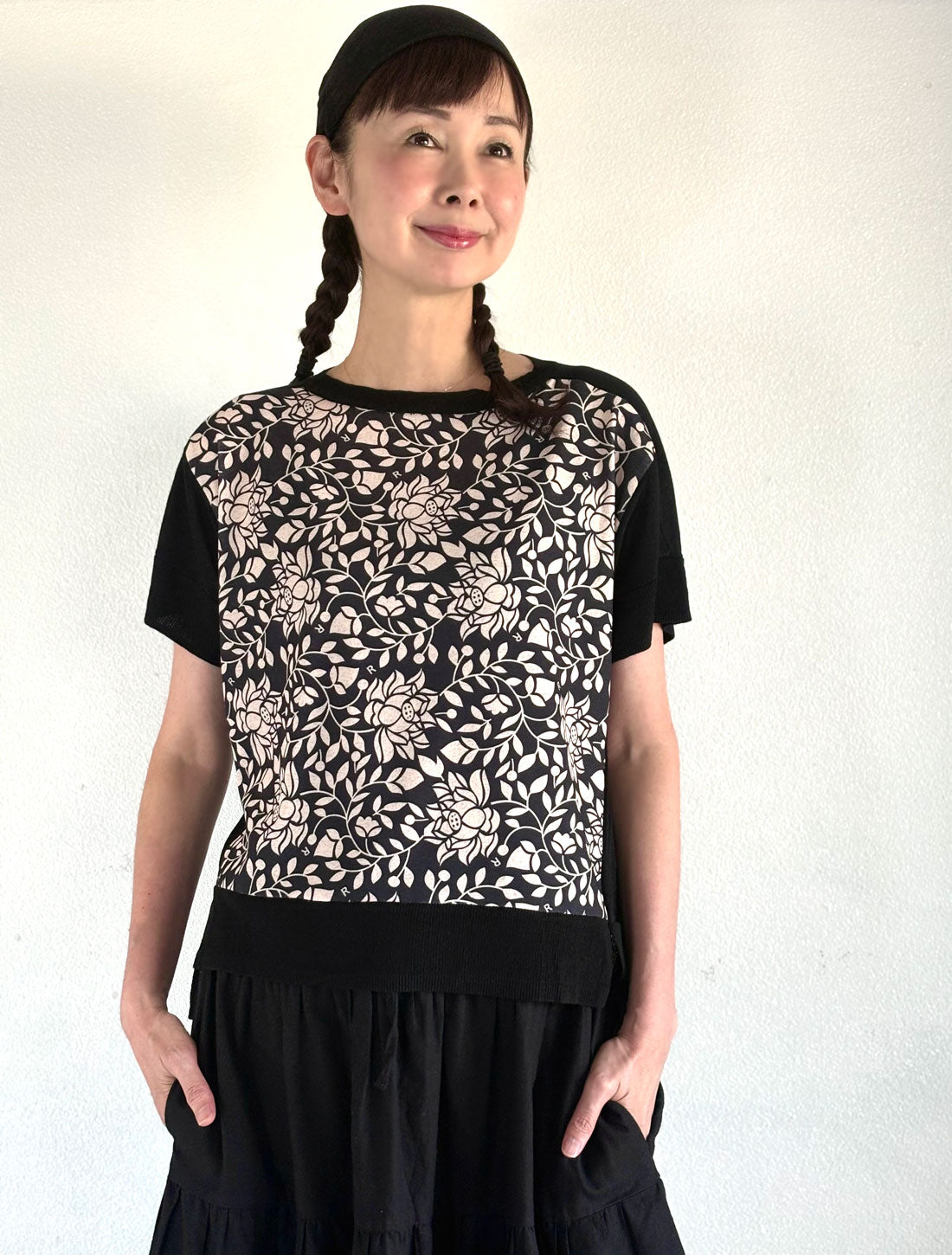 フラワープリントニットプルオーバー