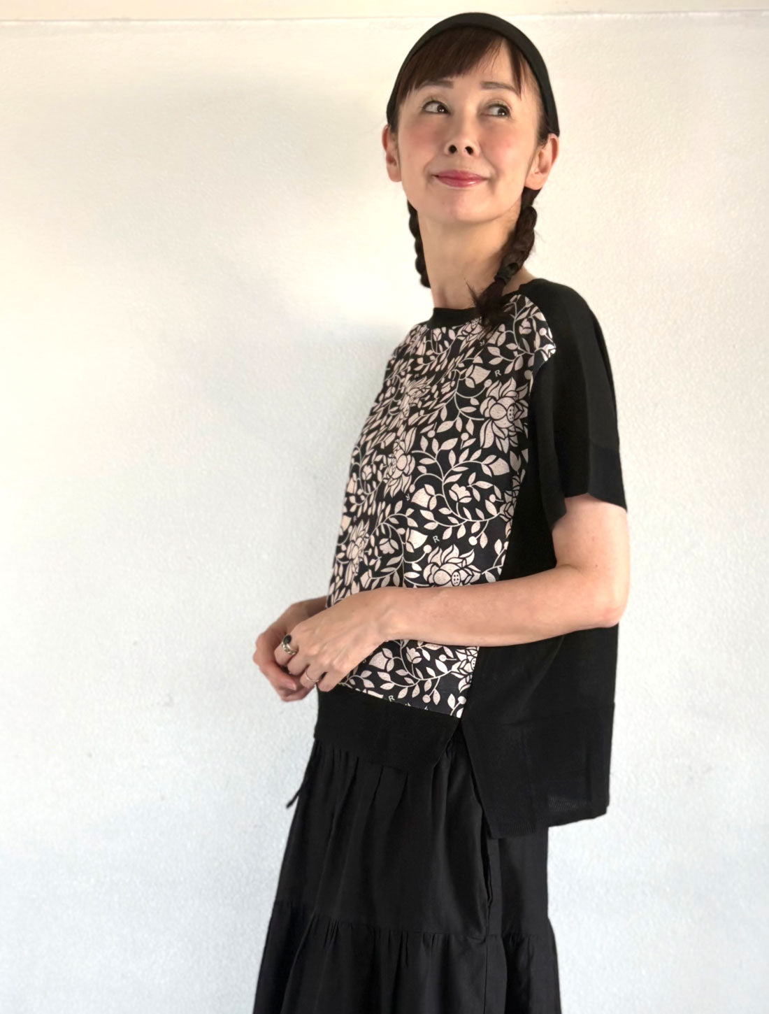 フラワープリントニットプルオーバー