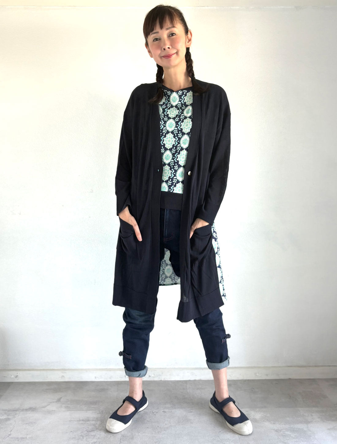 フラワープリントニットカーディガン