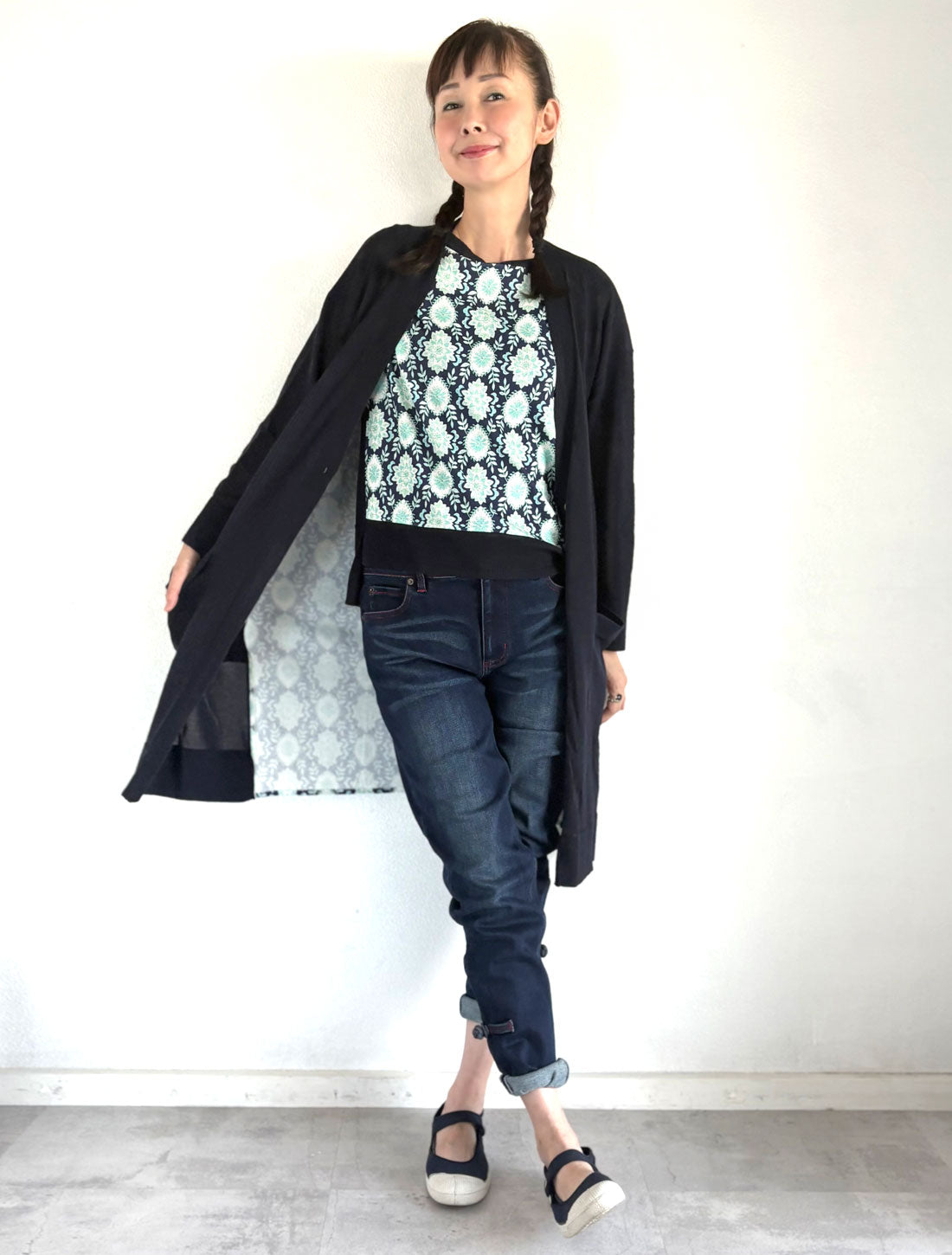 フラワープリントニットカーディガン