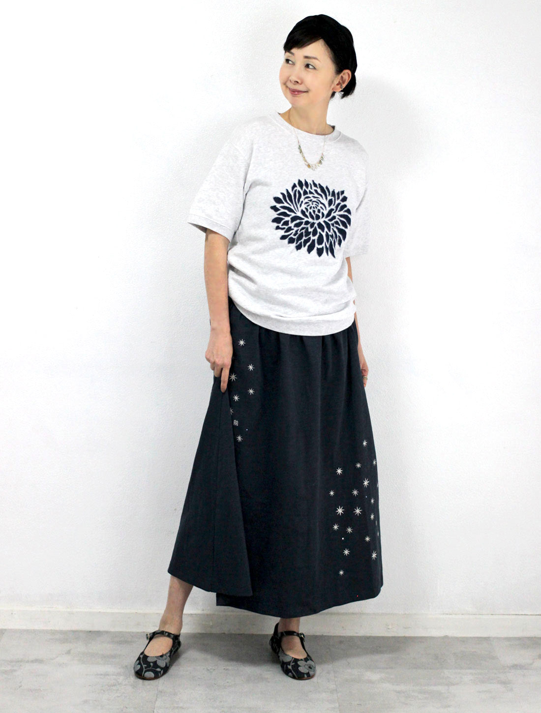 ダリアボンディングプリントパイルTシャツ