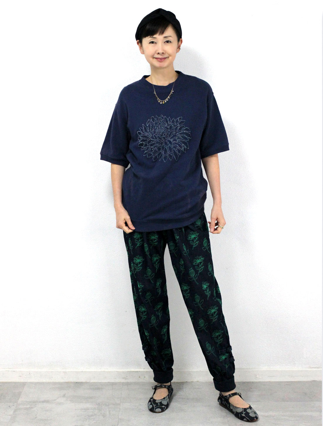 ダリアボンディングプリントパイルTシャツ
