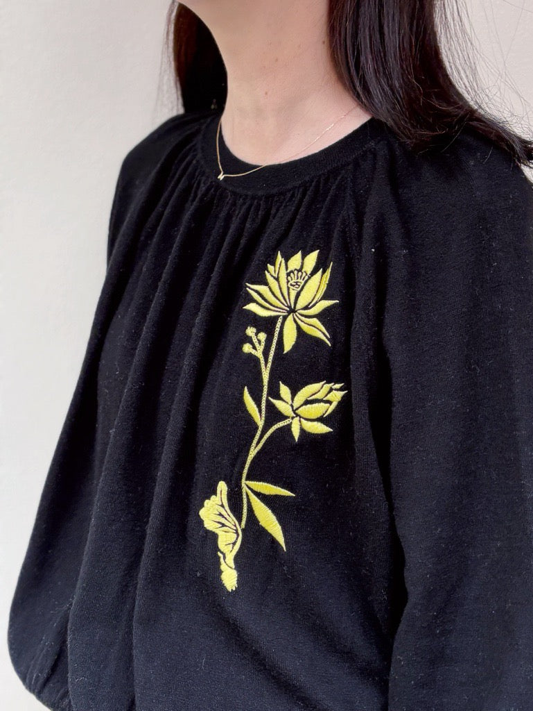 Forest flower embroidered wool cardigan