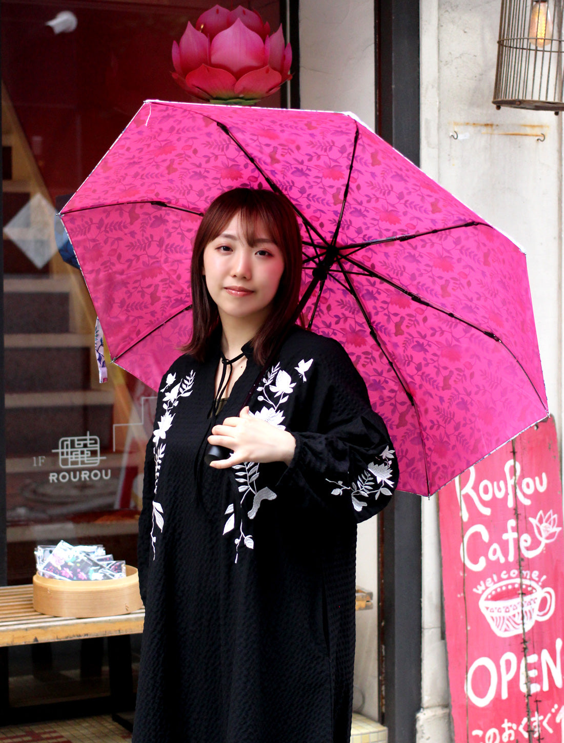 ボタニカルフラワー晴雨兼用折りたたみ傘(ワンタッチ式)
