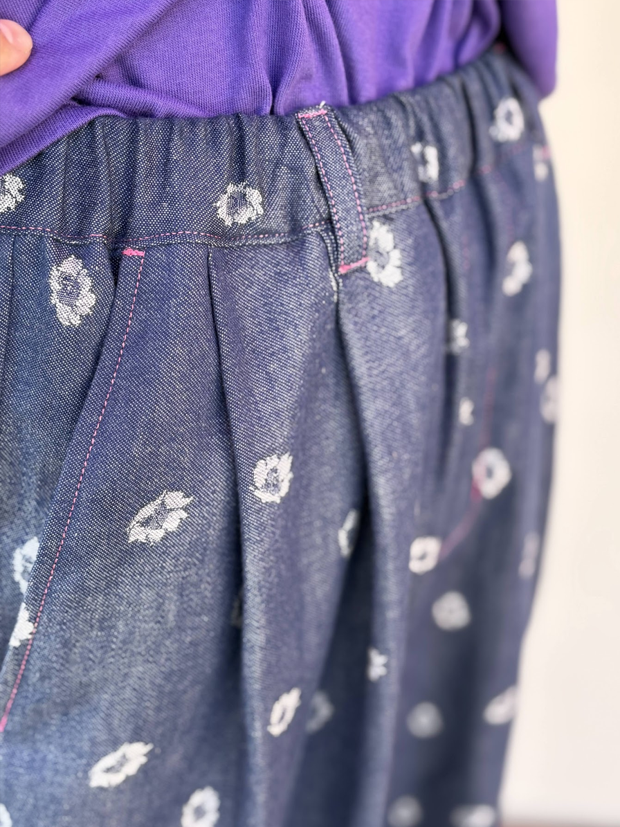 Small Floral Jacquard Dungaree Relaxed Pants