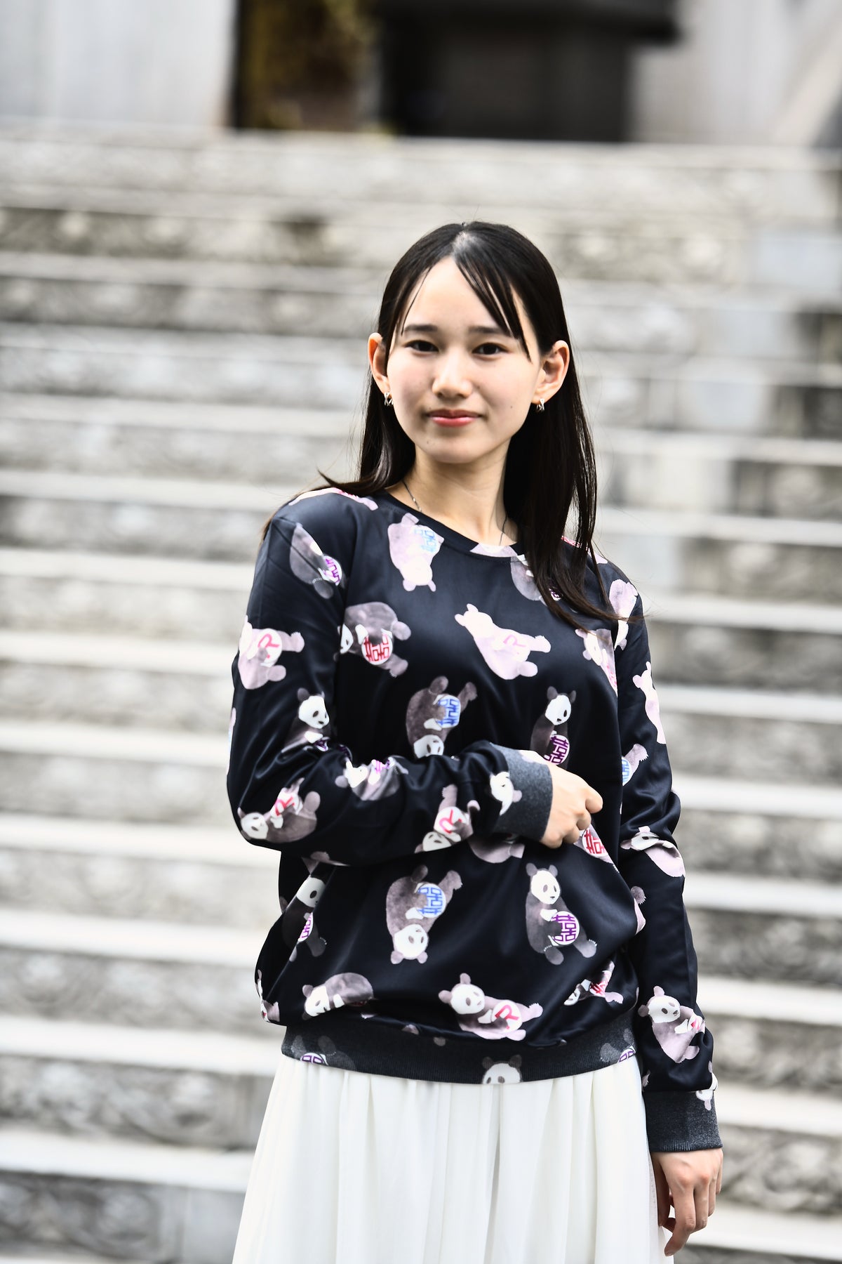 カラフルプリントロングTシャツ パンダ