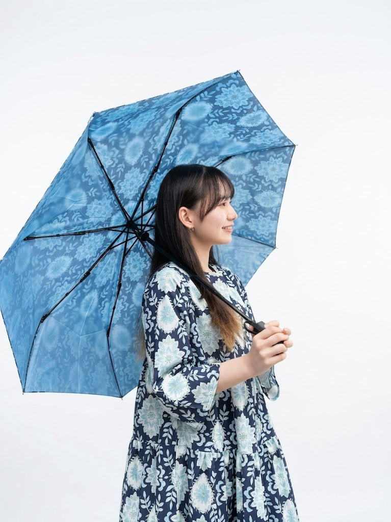 パウダーブルーダマスク晴雨兼用折りたたみ傘(ワンタッチ式)