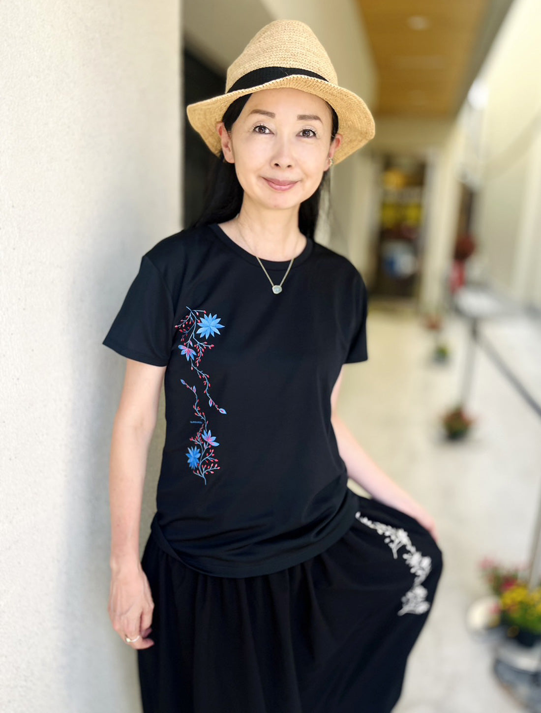 睡蓮プリントドライTシャツ