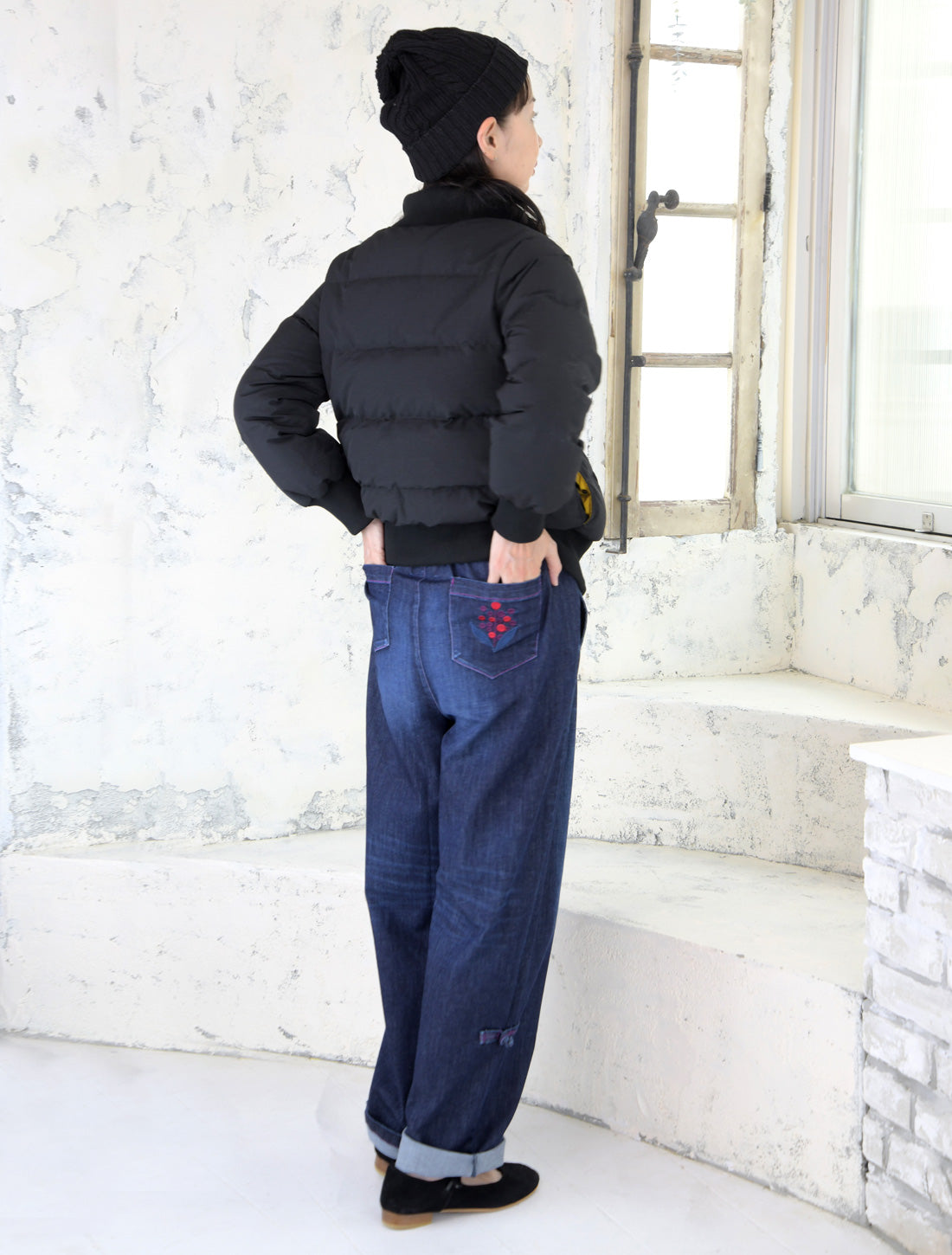 南天刺繍ワイドテーパードジーンズ【2025AW】
