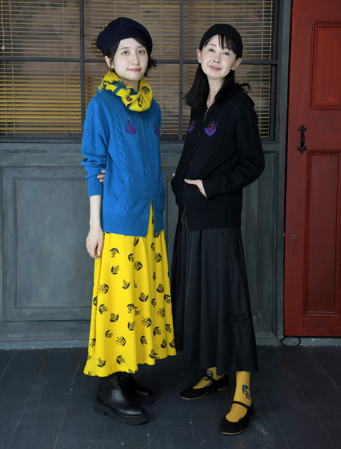 南天刺繍ケーブルニットパーカー【2025AW】