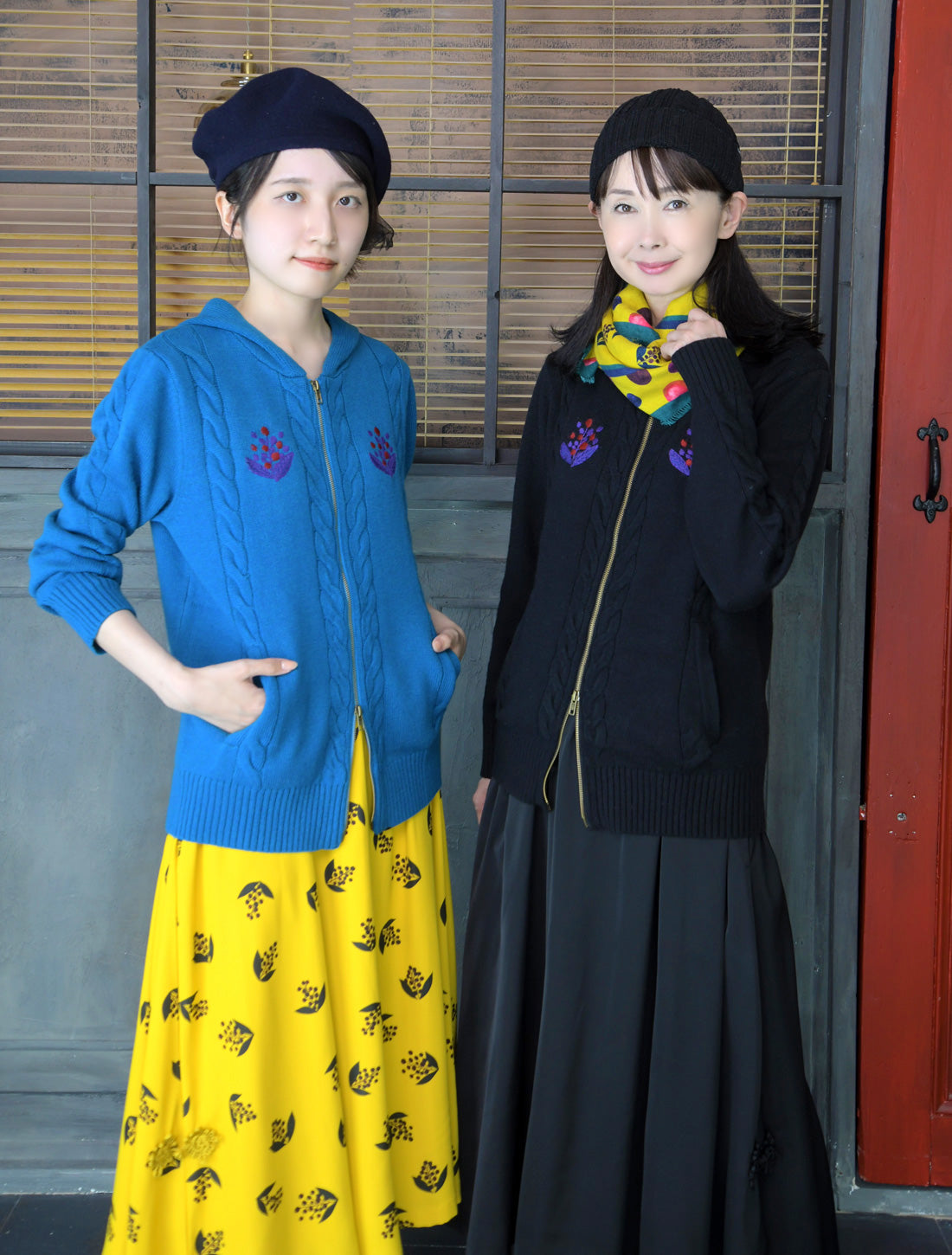 南天刺繍ケーブルニットパーカー【2025AW】