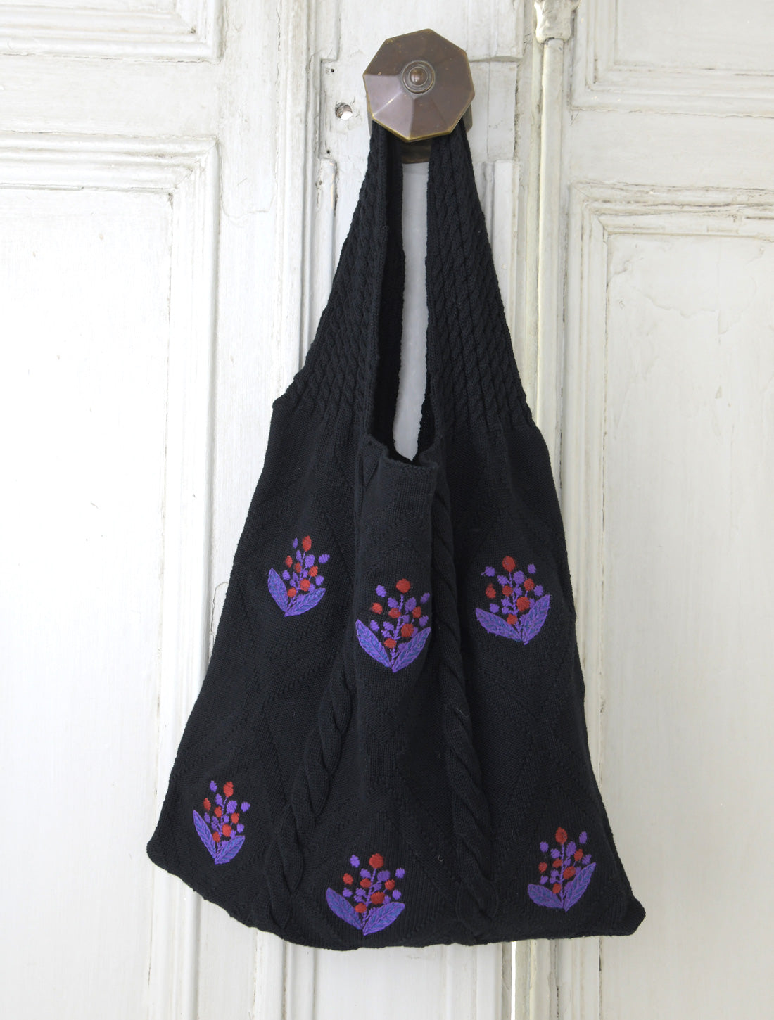 南天刺繍ケーブルニットバッグ【2025AW】