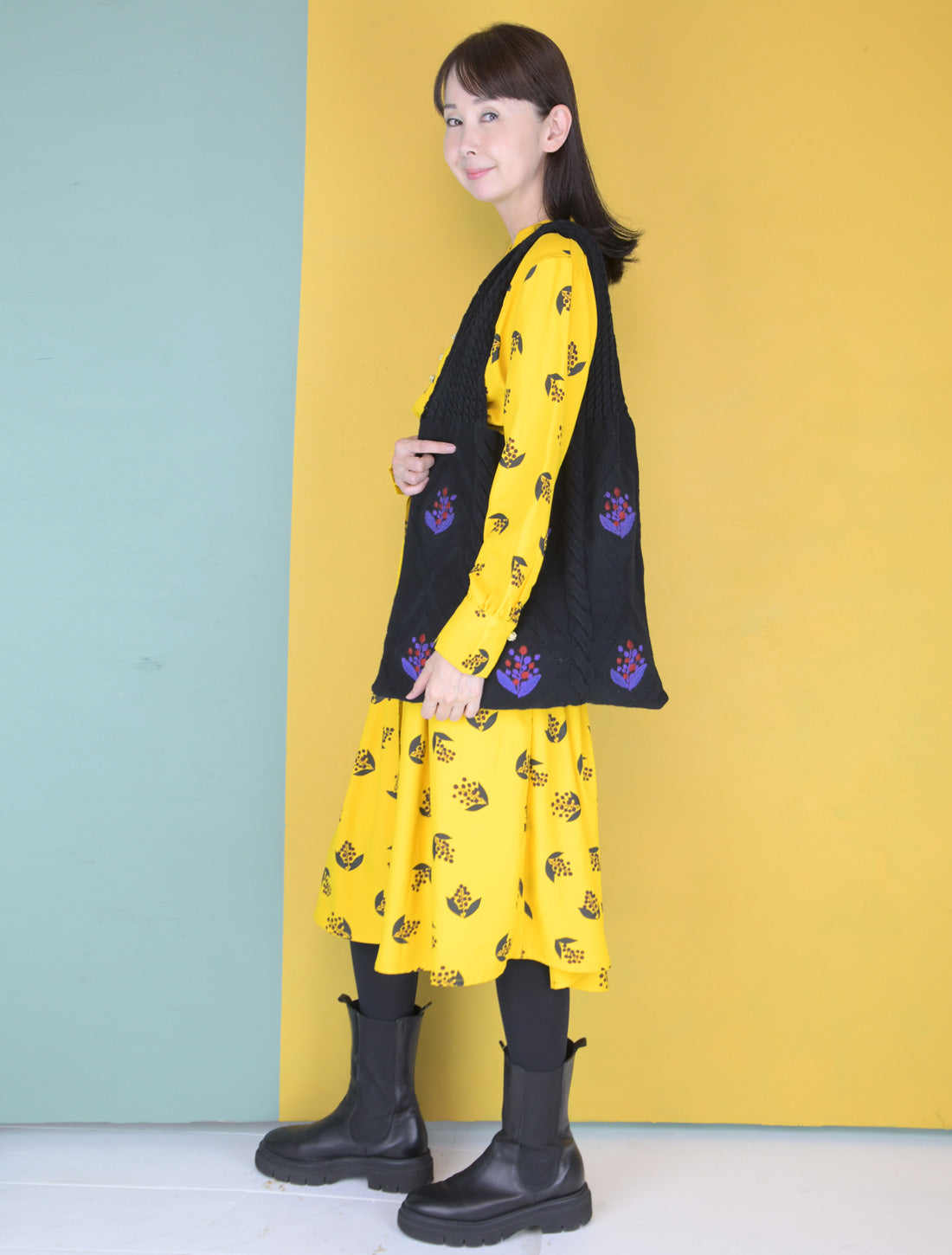 南天刺繍ケーブルニットバッグ【2025AW】