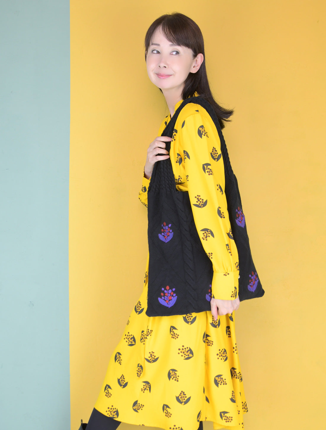南天刺繍ケーブルニットバッグ【2025AW】