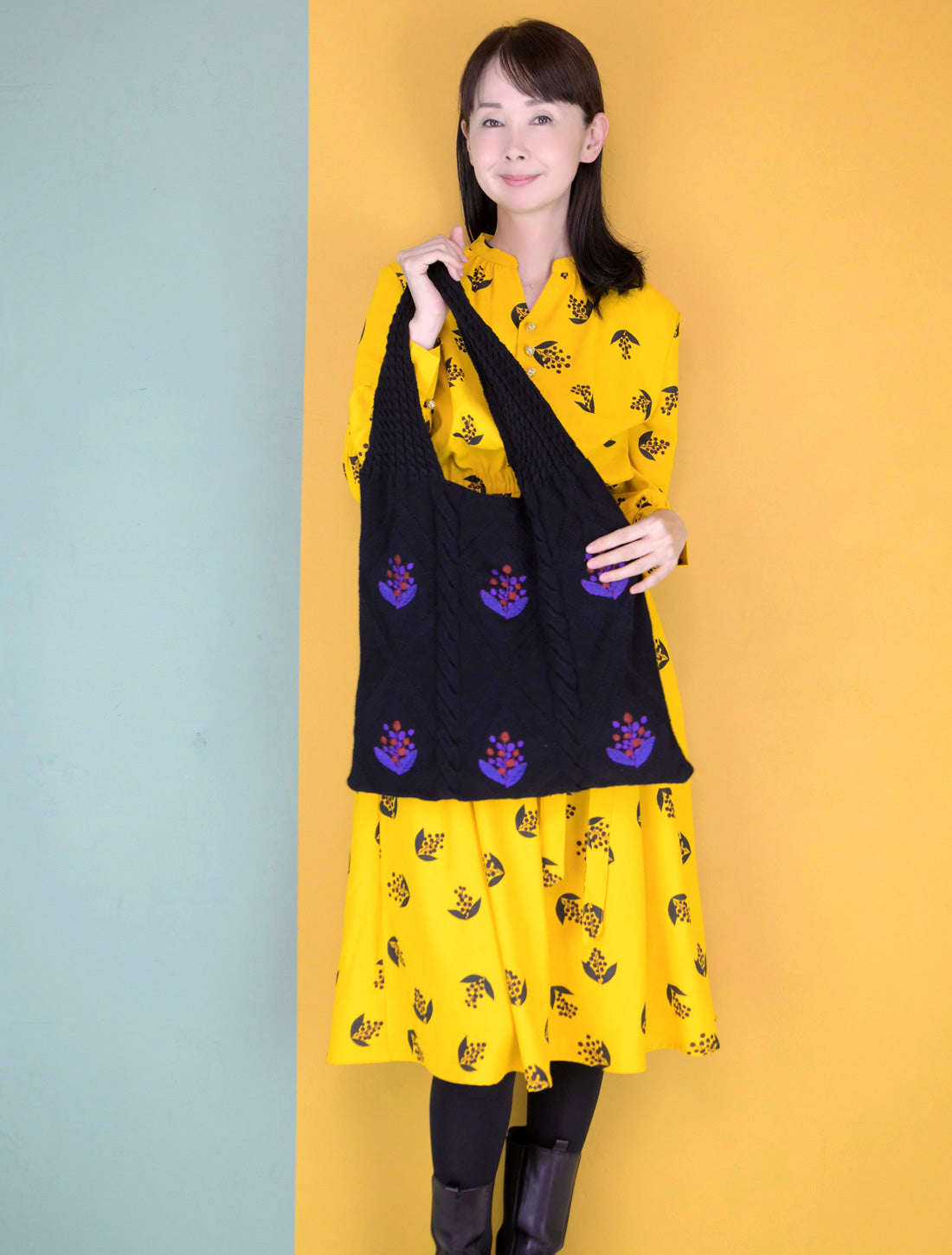 南天刺繍ケーブルニットバッグ【2025AW】