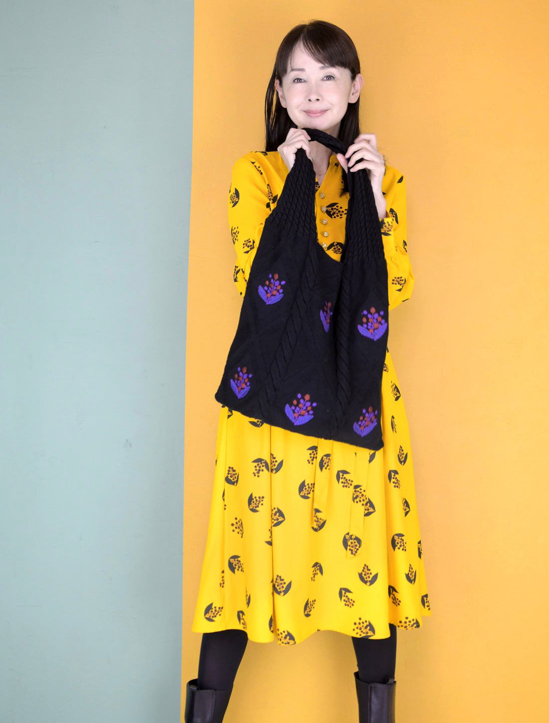 南天刺繍ケーブルニットバッグ【2025AW】