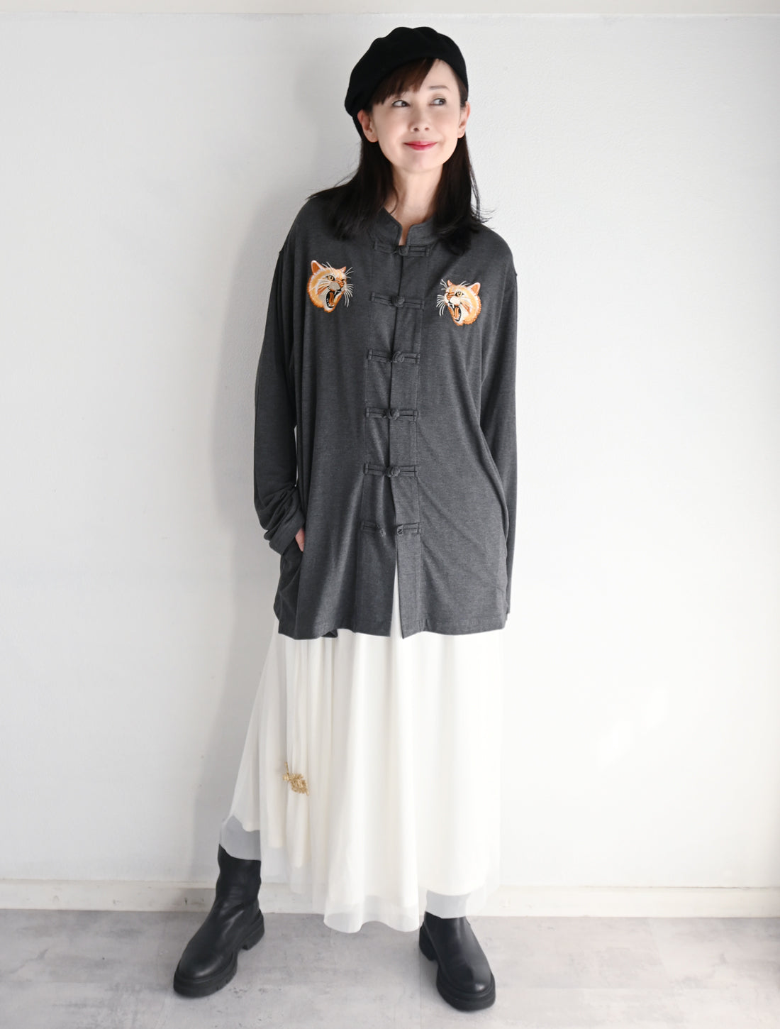 25周年】猫刺繍マオカラーカーディガン