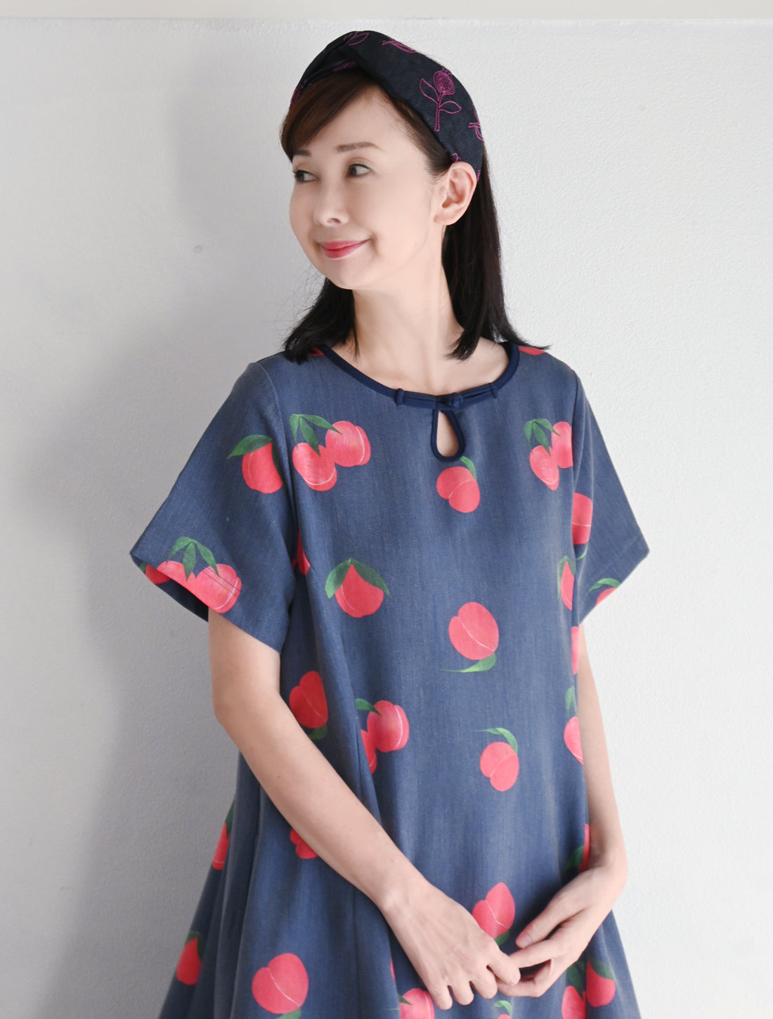 【25周年】桃柄涙あきチャイナ釦ワンピース※予約