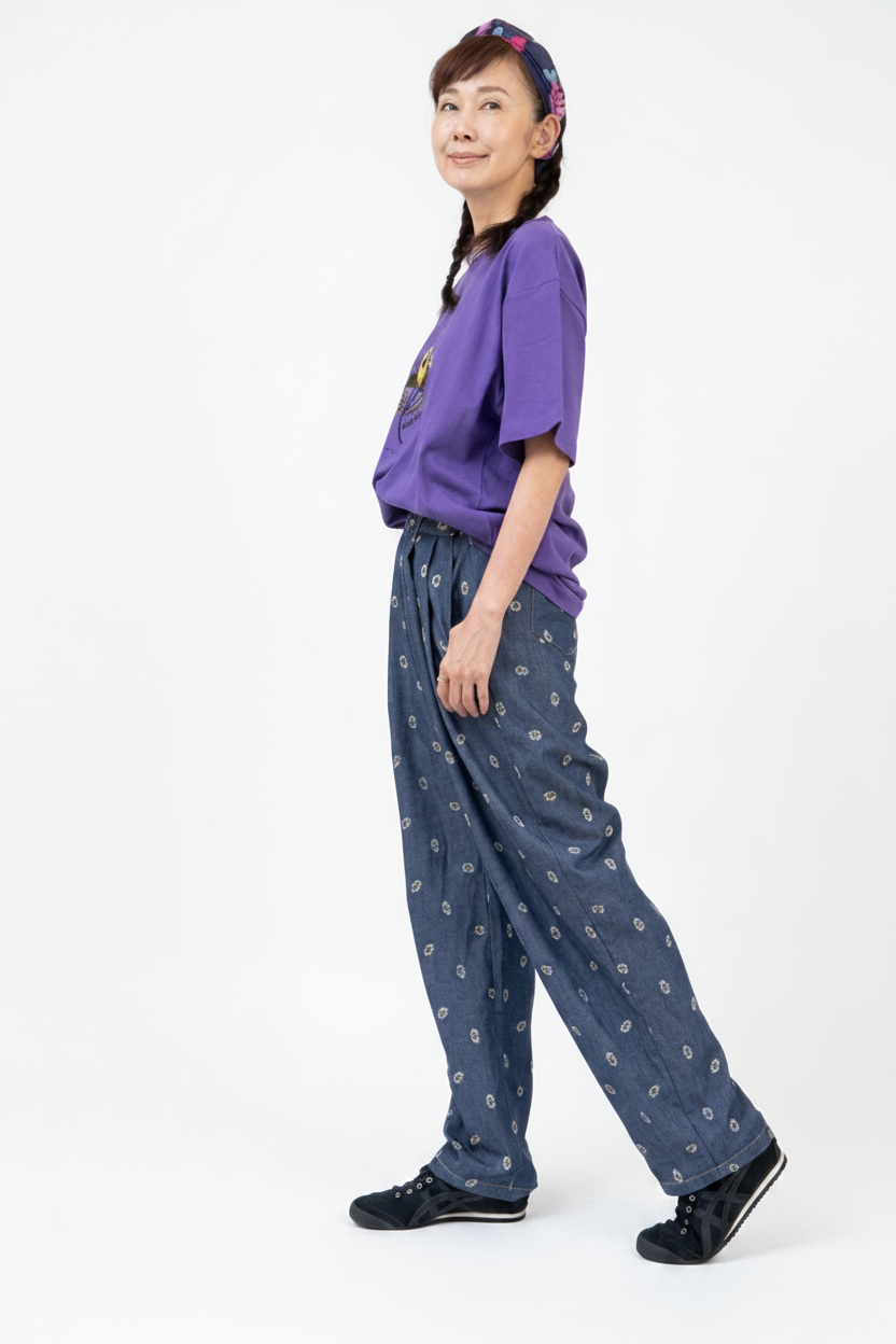 Small Floral Jacquard Dungaree Relaxed Pants