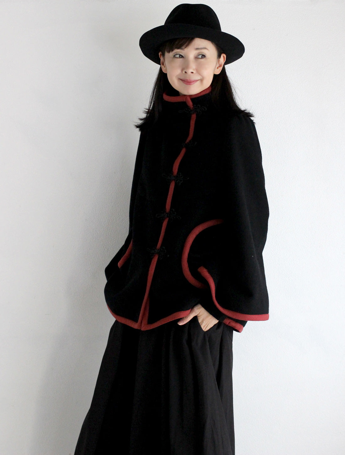 【25周年】チャイナ釦ショートコート/牡丹柄裏地