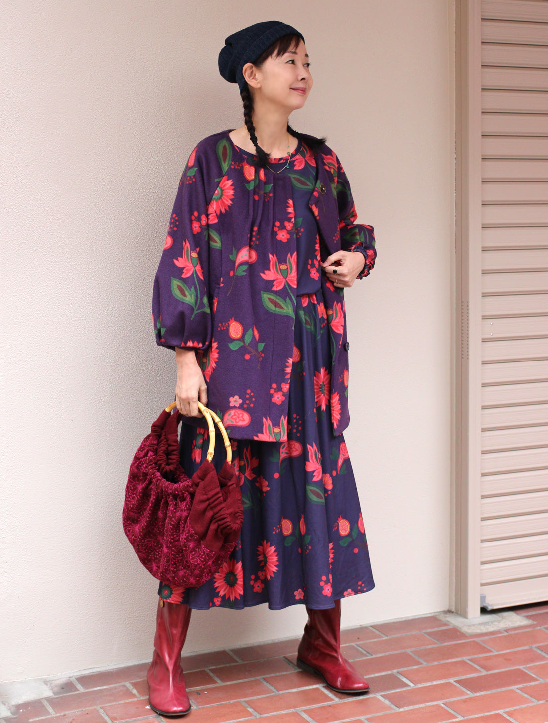 ロータスレース刺繍バンブーバッグ