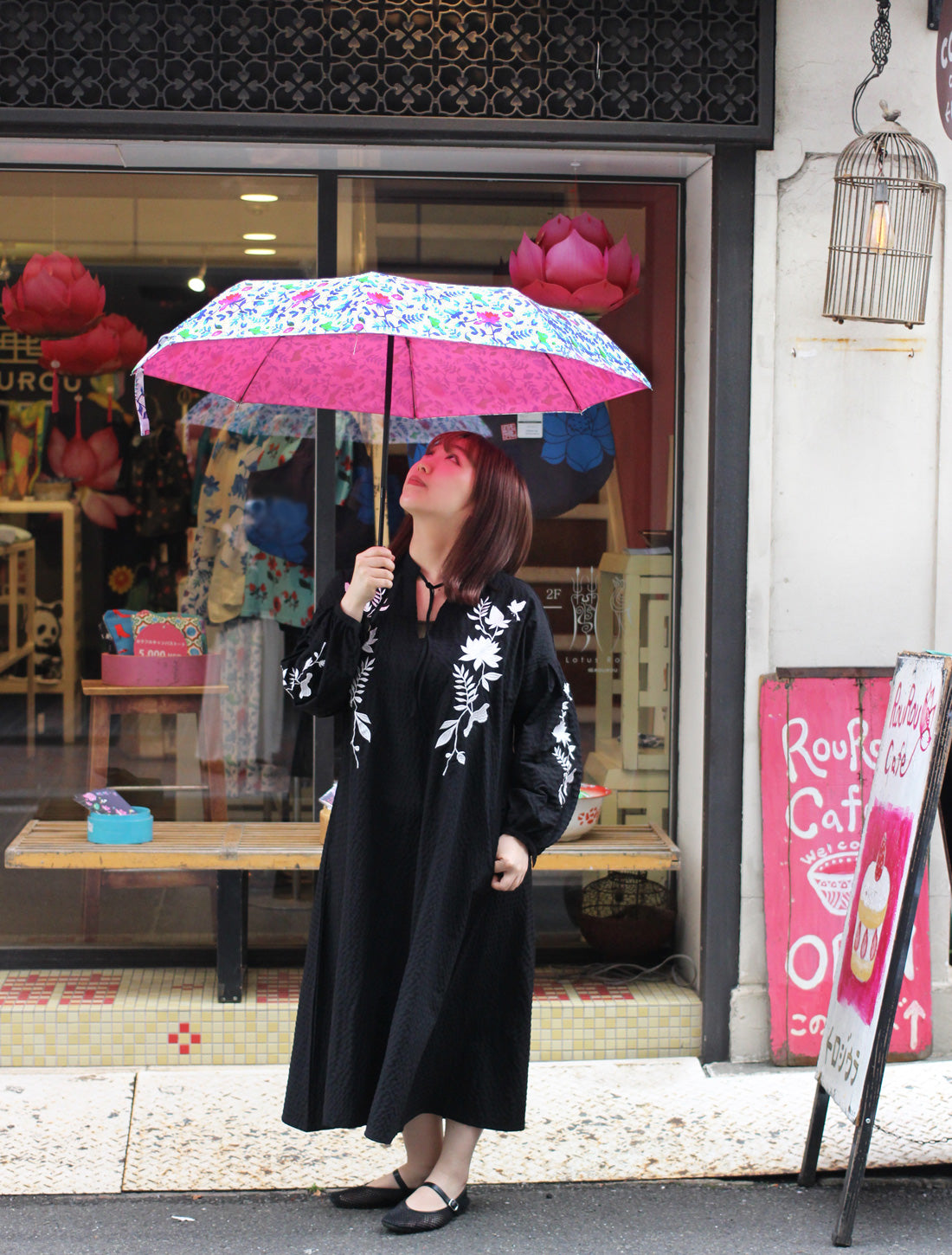 ボタニカルフラワー晴雨兼用折りたたみ傘(ワンタッチ式)