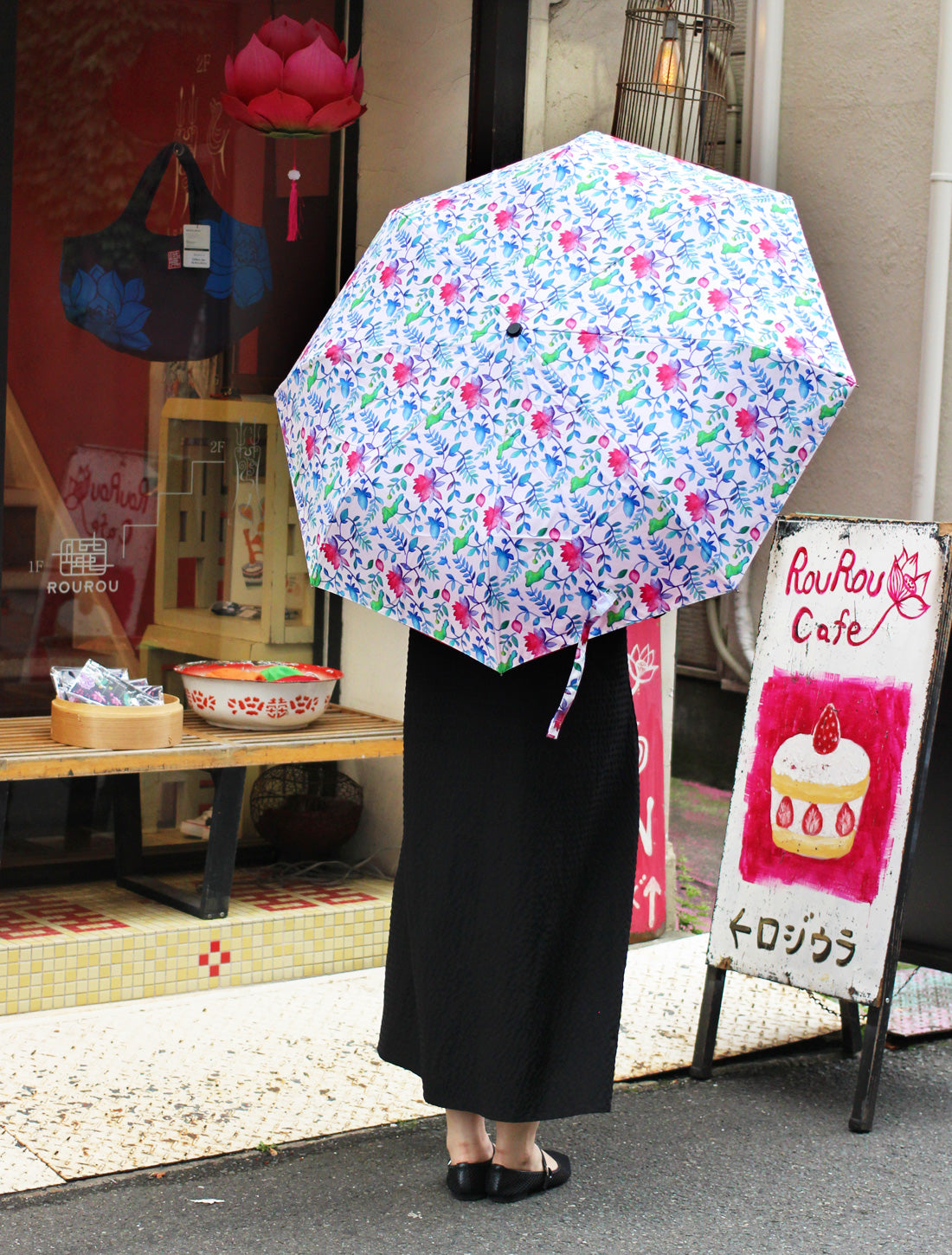 ボタニカルフラワー晴雨兼用折りたたみ傘(ワンタッチ式)