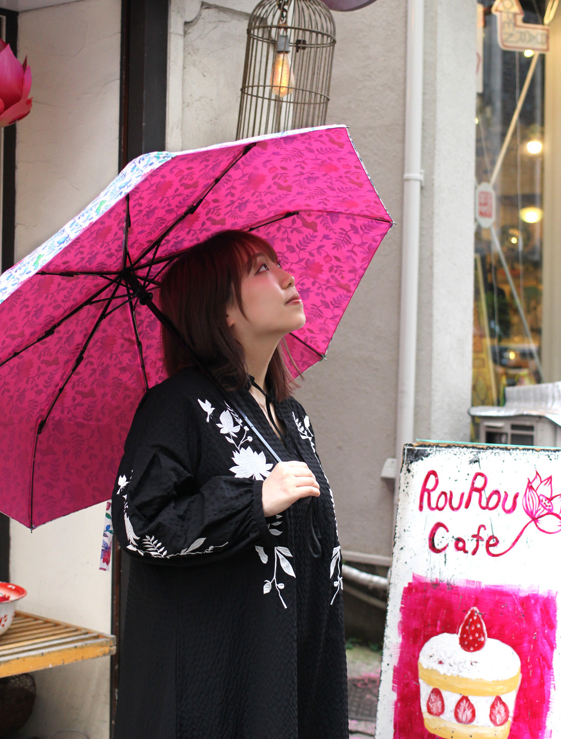ボタニカルフラワー晴雨兼用折りたたみ傘(ワンタッチ式)